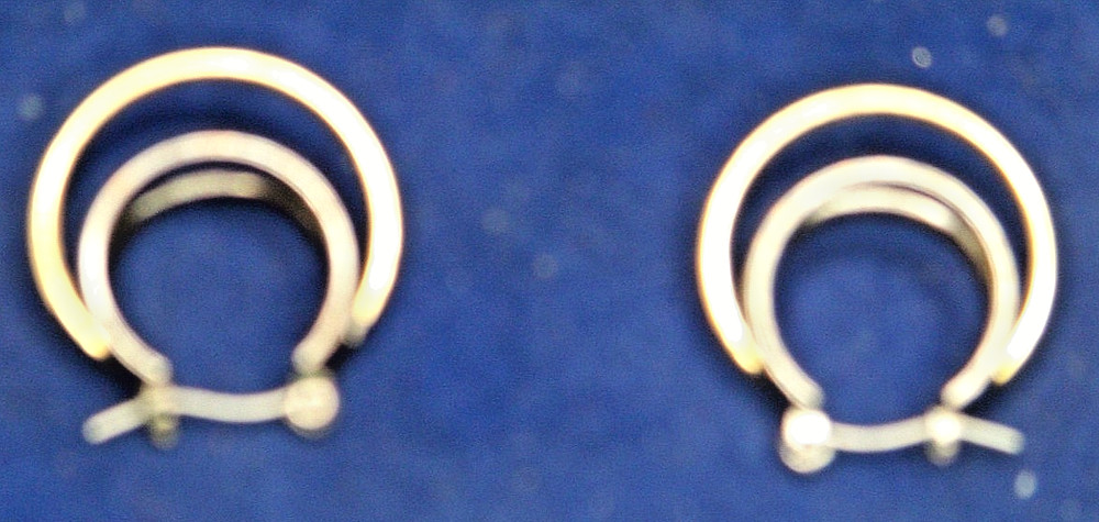 Black Enamel Gold Tone Metal Triple Ring Hoop Pierced Earrings Vintage
