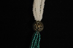 Beaded Necklace Dark Blue Green White 26″ 26 in 8 Strand Tiny Seed Bead Handmade