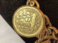 Vintage Gold Tone Faux Old Coin Design Necklace Unmarked 17” Chain