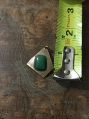 Enamel Copper Pendant Green Rectangular Shape Center W/ White Obverse Abstract