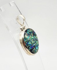Vintage Sterling Silver Multicolor Dichroic Fused Glass Pendant 1.8″ X 1.03″