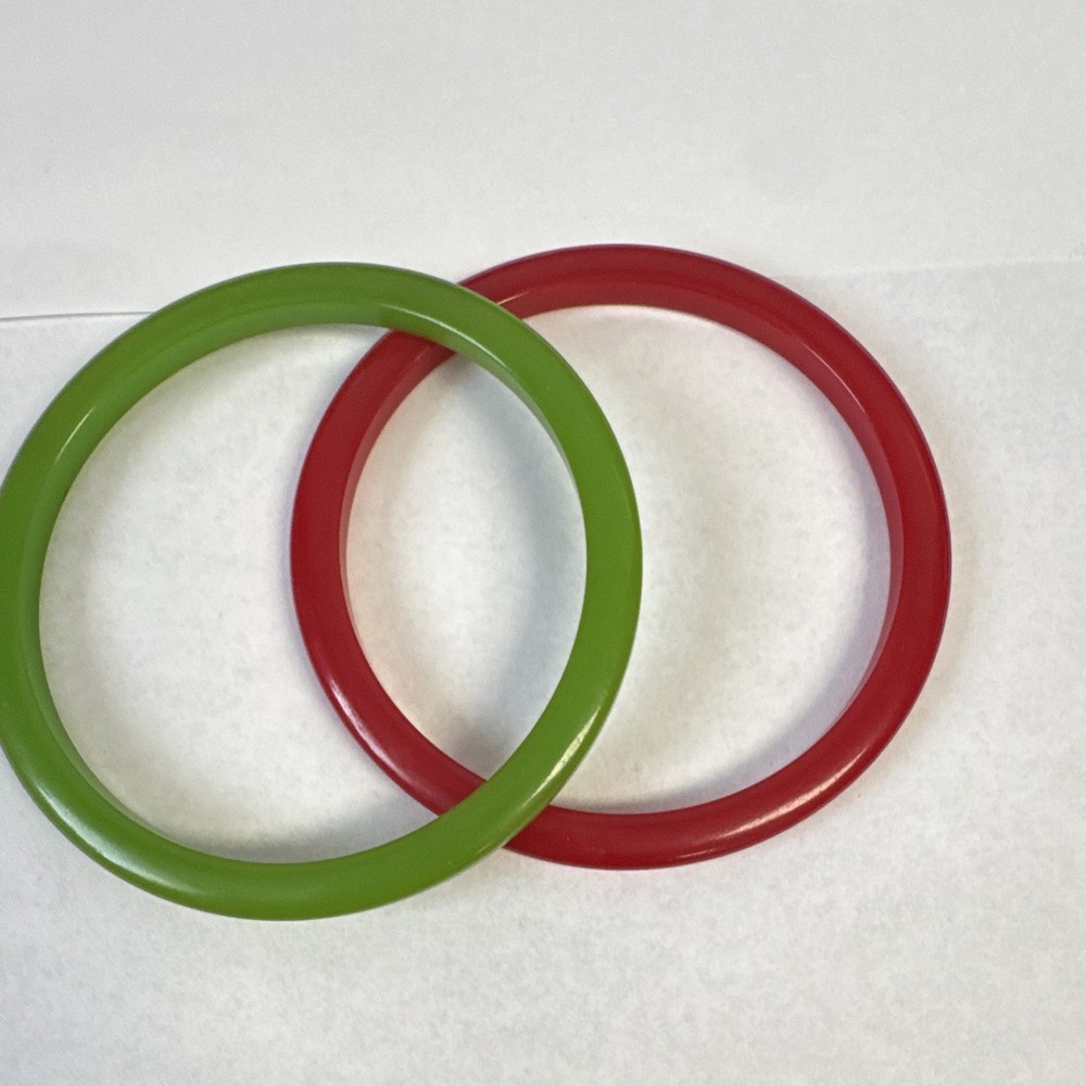 Vintage Bakelite Multi Translucent Red and Lime Green Set of 2 Bangle Bracelets