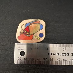 Vintage Enamel over Copper Abstract Brooch/ Pin Hand Painted