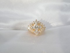 Vintage Sterling Silver 925 Yellow Gold over CZ Baguette Starburst Ring Size 9