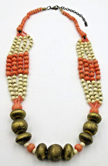 VTG 28″ LONG UNUSUAL off white pink gold tone CHUNKY BIG & SMALL BEAD Necklace