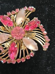 Vintage Prong Set Rhinestone Brooch Pin Pink Opalescent Cabochon Layered