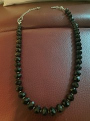 Vintage Black Faceted Glass Bead Choker Necklace Silver Tone Extender Chain
