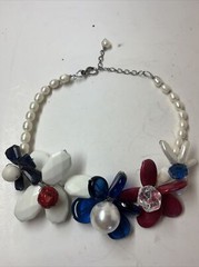 Vintage Stone, Pearl & Glass Floral Beaded Necklace Wire Hand Strung Chunky 19”