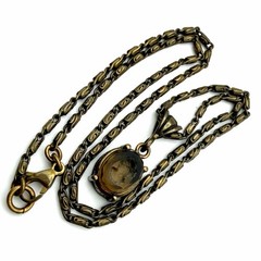Extasia Signed EXT Vintage Style Bronze Fob Pendant Necklace Smoky Brown Glass
