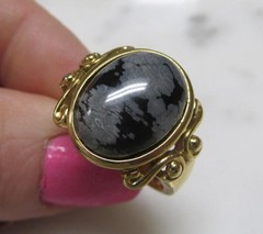 Ross Simons Gold Plated Sterling Silver Snowflake Obsidian Ring 7.5g ~ 2-G314