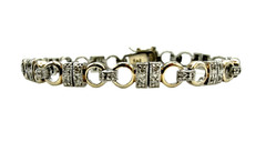 Vintage Signed FAS 925 Two Tone Sterling Silver Vermeil CZ Tennis Bracelet