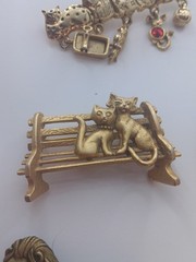 Vintage JJ Jonette & AJC Cat Lion Brooch Lot Pewter Gold Tone Novelty Pins