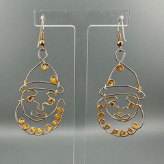 Vintage Clown Earrings Gold Tone Multicolor Rhinestone Artisan Open Wire Work