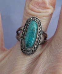 VINTAGE OLD PAWN STERLING KC KATHERINE CHIQUITO OVAL TURQUOISE RING SIZE 6