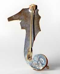 Vtg Mid-Century Seahorse Brooch Pin – Taxco Mexico Silver w/ Abalone Inlay