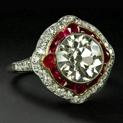 3Ct Art Deco Style Lab Created Diamond & Ruby Engagement 14k White Gold FN Ring