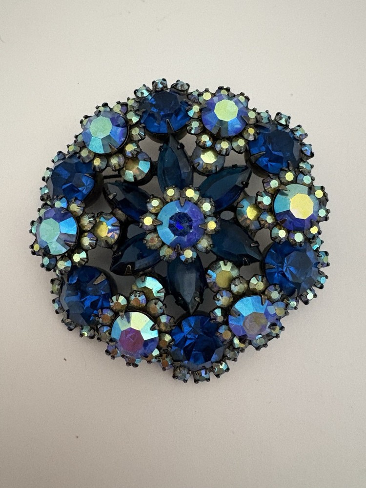 Vintage 1960’s Blue Rhinestone and Aurora Borealis Juliana Brooch by D & E
