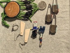 11 Pcs Vintage Native American Southwestern Lot. Blanket Pins! Beadwork Necklace