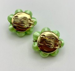 Vintage Lime Green Satin Finish 2-Strand Necklace & Clip Earrings Set MCM Japan