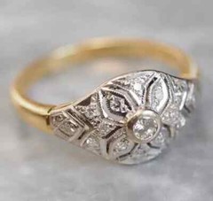 Vintage Art Deco Style Lab Created Diamond Engagement 14K Yellow Gold FN Ring