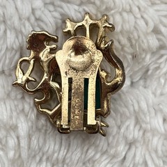 Vintage Trifari Heraldic Lion Earring Green Stone SINGLE Clip On REPURPOSE 1″