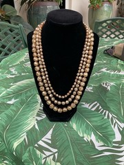 Miriam Haskell 3 Strand Golden Pearl Necklace.