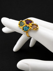 Vintage Stone Chip Ring Multi Color Pink Blue Purple Green Boho Style Size 5.25
