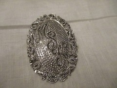 Antique, vintage sterling silver large marcasite monogram brooch pin, Pendant