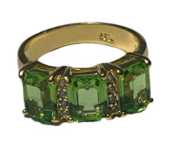 Vintage Signed SETA Gold Plated Crystal & Green Rhinestone Ring Size 8.25