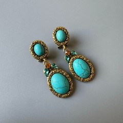 Victorian Turquoise Necklace & Earrings Set Antique Gold European Jewelry