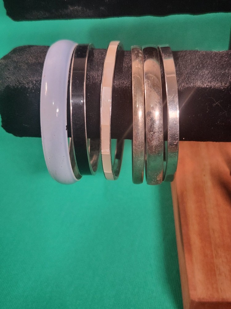 Vintage Bangle Bracelet Lot of 6 Enamel & Silver Tone Includes Signed Monet