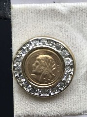 Vintage Costume Fashion Jewlery Gold tone faux Roman/Greek Coin Pierced Earring