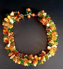 1960s Lucite Leaf Fringe Necklace Made in Hong Kong fall colors choker necklace