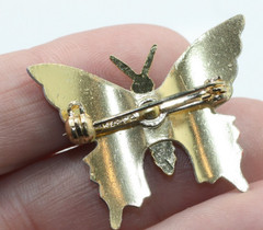 Vintage 3 PC gold tone butterfly lot enamel faux pearl AAI pin brooches