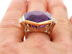 Vintage 19.84Ct Amethyst and 0.24Ct Diamond 9k Yellow Gold Dress Ring