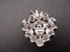 VINTAGE LARGE SIGNED EISENBERG ICE CLEAR RHINESTONE HEART SHAPED SILVER BROOCH