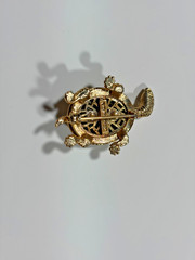 Vintage Les Bernard Turtle Brooch Gold Tone Rhinestone Signed Pin