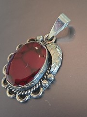 Vintage Mexico 925 Framed Red Jasper Pendant