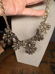 Vintage Romantic Gold Large Rhinestone Flower Bib Statement Necklace 16-18in
