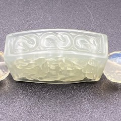 925 Sterling Silver Necklace ~ VTG Carved Jade & Opalite Artisan ~ 16” ~ 110g