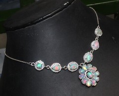Natural opal cabochon necklace in 925 silver opal jewelry statement necklace