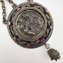 17-18th Century Reliquary Silver Religious Relic Ruby Pendant Necklace AAW17