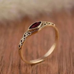 Art Deco 2.50Ct Marquise Lab Created Diamond Red Garnet 14K Yellow Gold FN Ring
