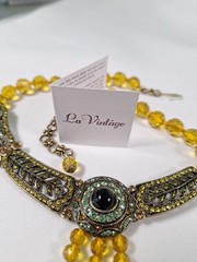 Stunning Art Deco Style LaVintage Necklace Faceted Glass Crystals Brass-tone