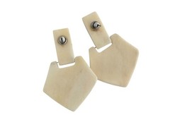 Vintage Horn Bovine Bone Earrings Pierced Cream Articulated Door Knockers