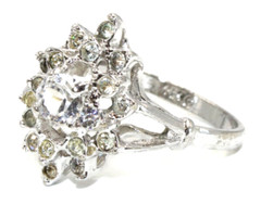 Vintage Ring 1980s Uncas Mfg Co. CZ Cocktail Ring Size 9.5 Retro Glamour Jewelry