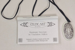 BRIGANTIA CELTIC GODDESS Porcelain Oval Pendant w/ Black Silk Cord Necklace NIB