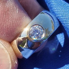 EARTH MINED DIAMOND Deco Engagement Ring Bezel set Chunky Dome 14K GOLD BAND 6.2