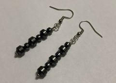 Hematite Beaded Artisan Fashion Metallic Silver Steel Hook Dangle Drop Earrings