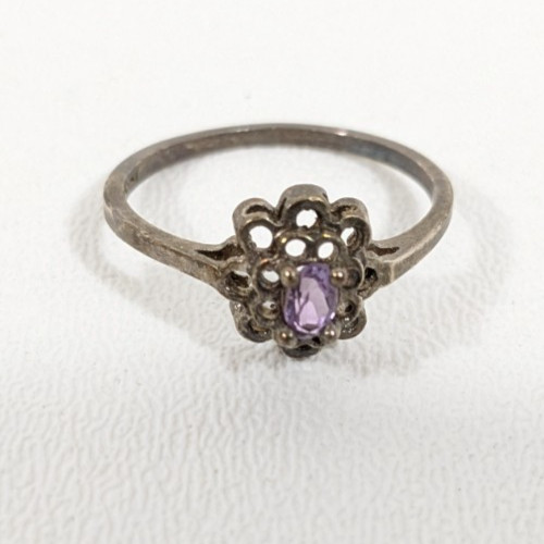 VTG Sterling Silver 925 Amethyst Flower Ring Beautiful Fancy Jewelry Floral